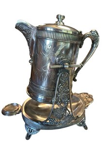 Antique Victorian Pairpoint Quadruple Plate Tilting Ice Water Pitcher & Stand