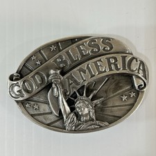 Siskiyou God Bless America Belt Buckle Pewter 3D Oval Vintage 1986
