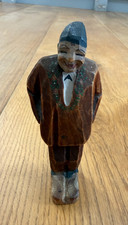 Vintage Huggler Swiss Wooden Hand Carved Figure of Smiling Man Bent Knees 13.5cm