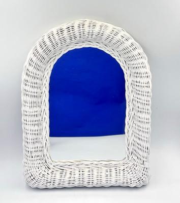 Wicker Mirror White Rattan Wall Hanging Arched 16x12 Shabby Granny Chic Boho VTG