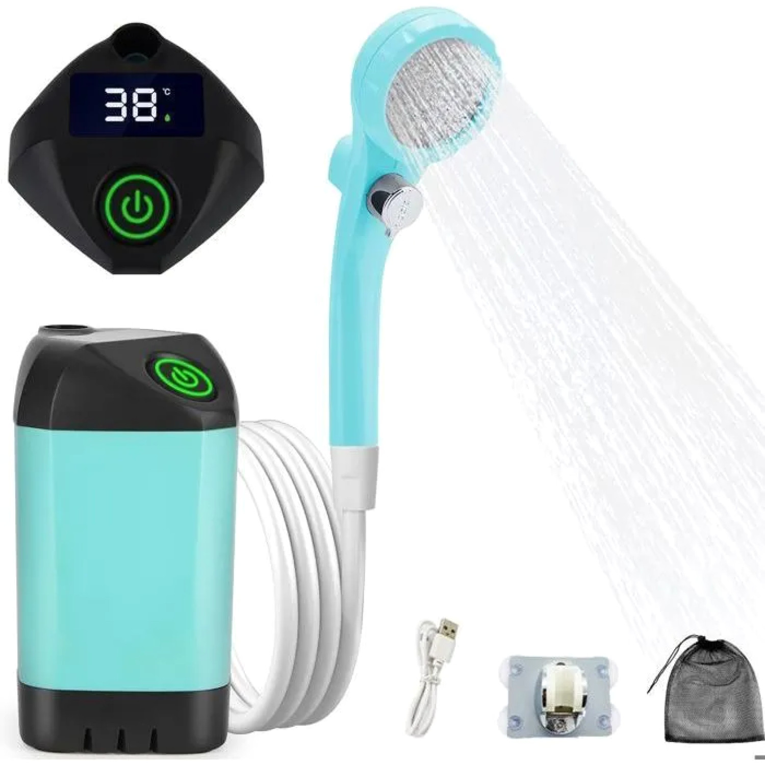 Douche de camping portable rechargeable 4500mAh avec affichage température LED
