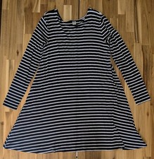 Old Navy Black Mini Dress Stretch Preppy Stripe Long Sleeve Womens Size Large