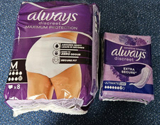 Always Discreet Maximum protection Size M PK of 8 & PK 12 Pads Extra secure. BN.