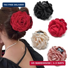 4pcs Handmade Fabric Rose Flower Hair Claw Clip for Women Girls, 3.94" Large Boh
