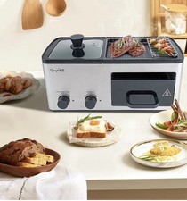4 in 1 Frühstückszubereiter Station mit Indoor Grill/Grillplatte/Toastschublade/Braten Neu