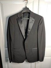 Calvin Klein Mens 2 pc Slim Tuxedo Suit Wool 38 R Black Solid Pants 32W 32L READ