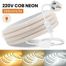 LED COB Neon Strip Lights 220V Waterproof IP67 Flexible Tape Rope Lamp + UK Plug