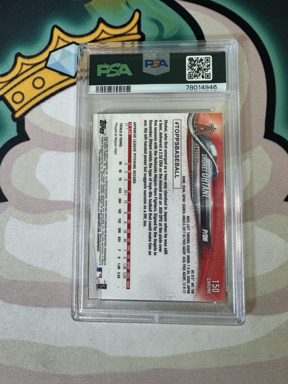 2018 Topps Chrome Shohei Ohtani RC #150 On Card Auto PSA 10 view 2