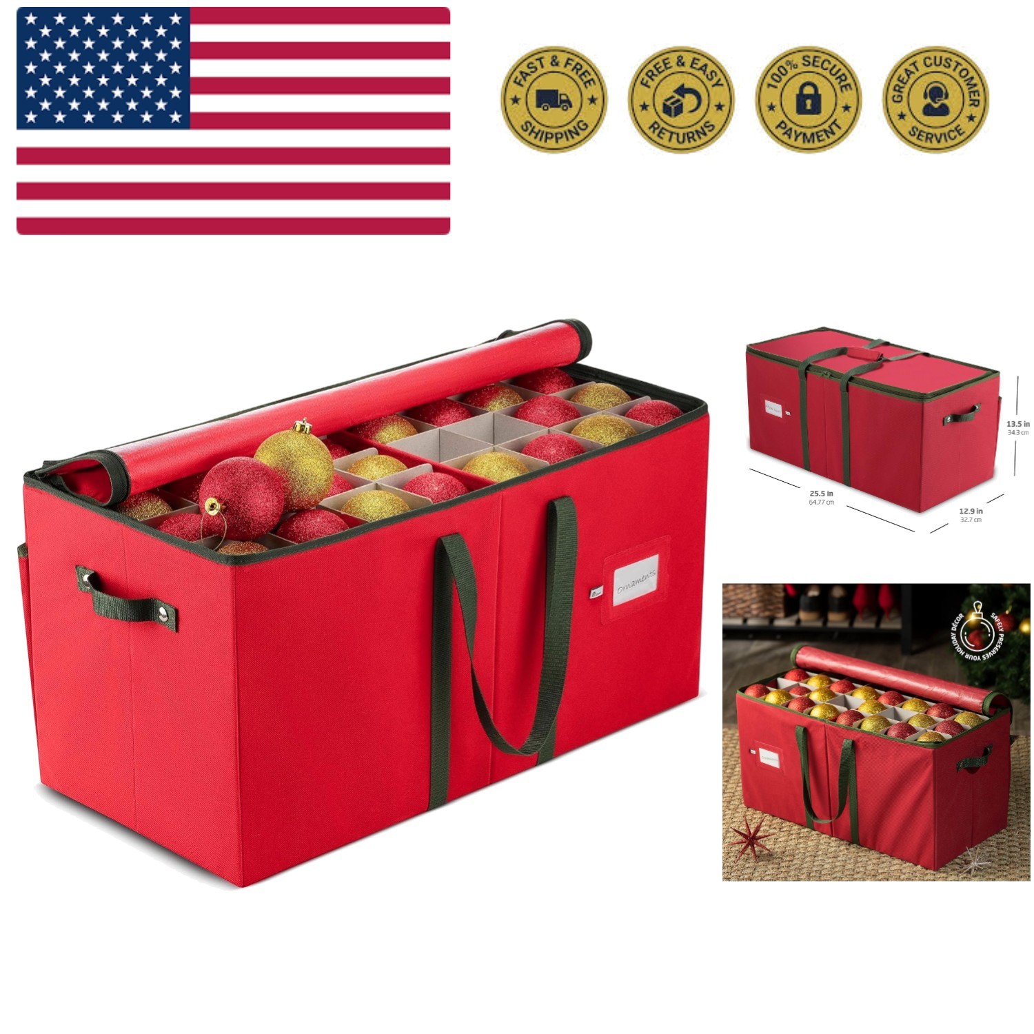 Large Christmas Ornament Storage Box - Stores 128 3