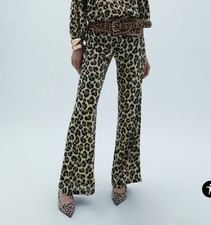 Zara flare pants women s ZW Collection Animal Print Trouser 2183/045 new
