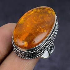 Natural Baltic Amber Gemstone 925 Sterling Silver Jewelry Ring Size 8.5 Gift T75