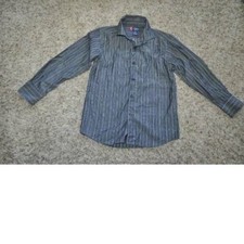 Boys Dress Shirt Chaps 8 Gray Purple Striped Long Sleeve Button Up Collared