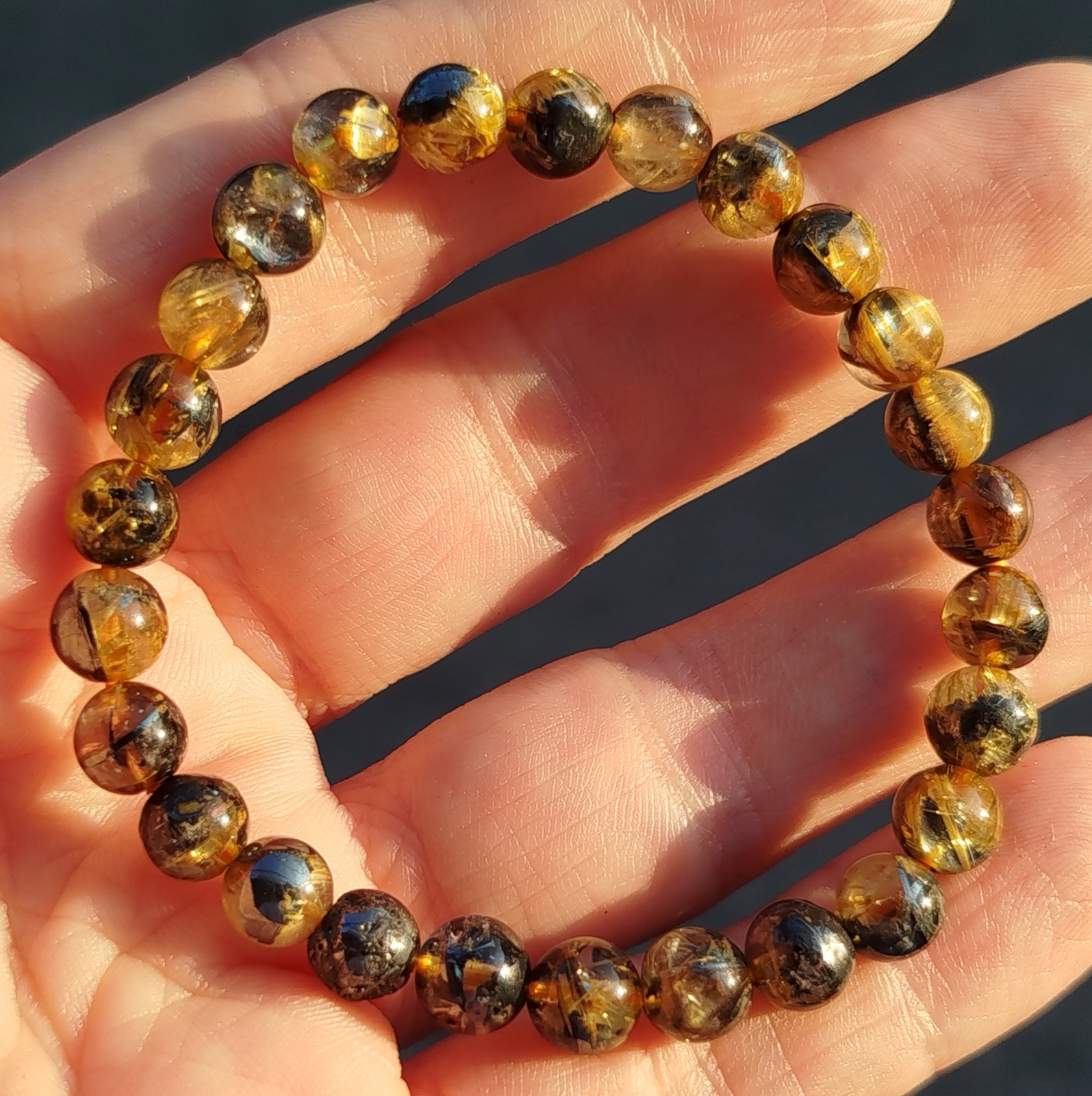Quartz rutile doré perles 7mm et hématite, le cadeau précieux à offrir