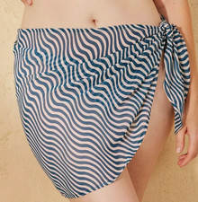 NEW Shade Shore Women's Wavy Print Cover Up Sarong Teal Blue Medium