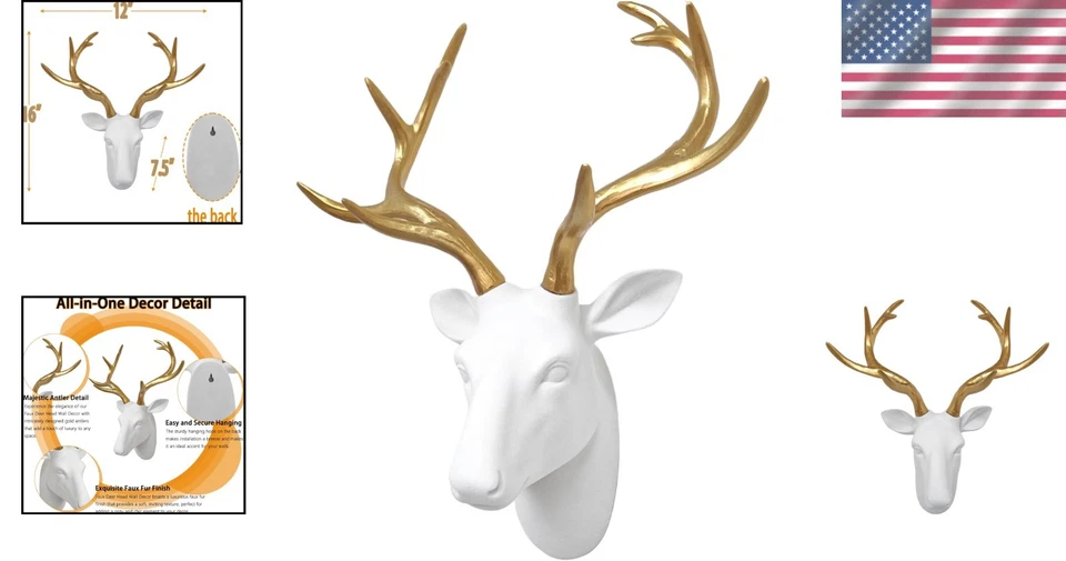 Chic Faux Deer Head Decor with Gold Antlers - Ideal Housewarming Gift - Image 2 of 4