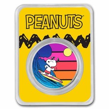 Peanuts® Sunset Surfing Snoopy 1 oz Colorized Silver 96.66 per troy oz
