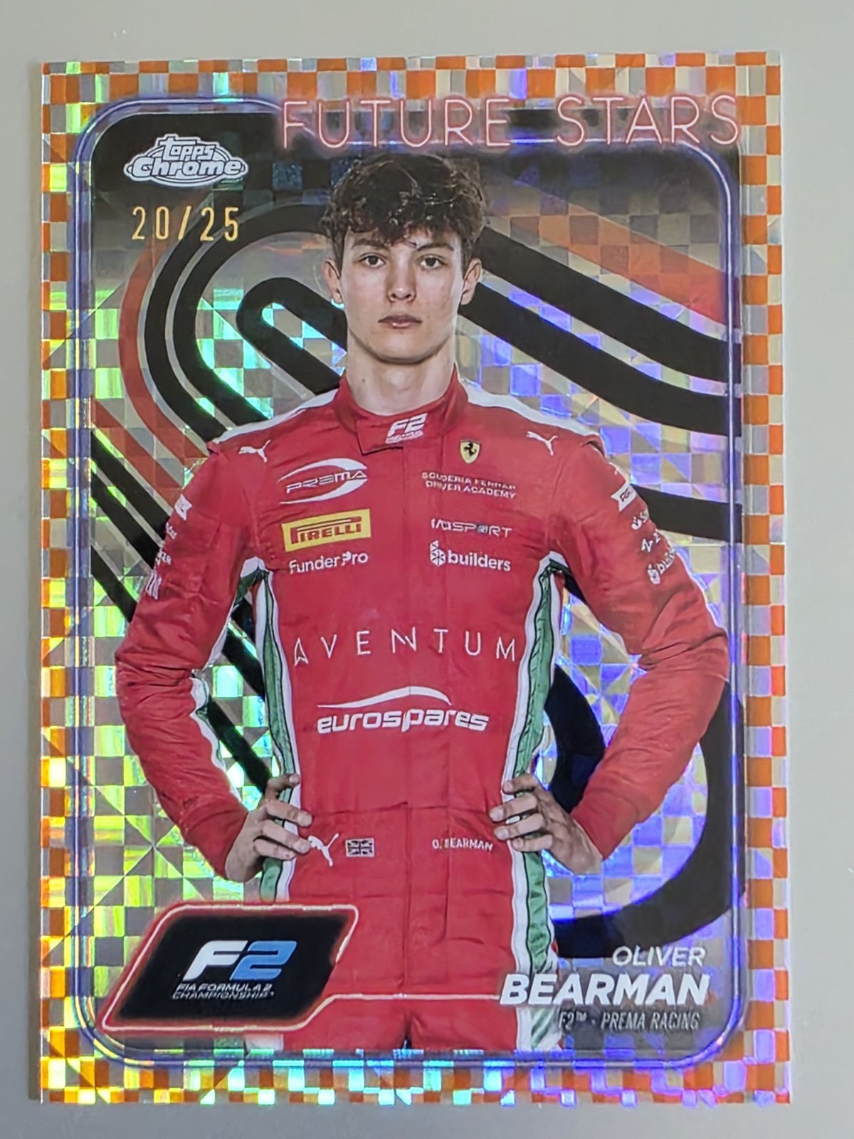 2024 Topps Chrome Formula 1 #21 OLIVER BEARMAN Checker Flag Orange Refractor /25