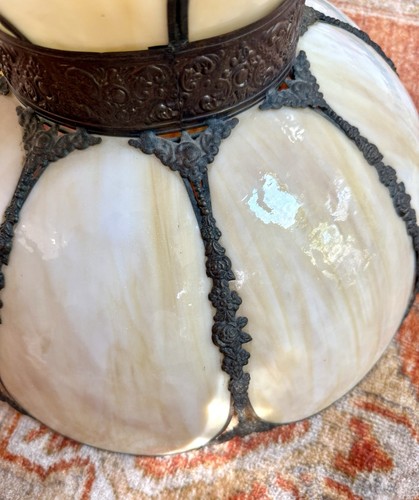 TULIP SLAG GLASS VTG LAMPSHADE Caramel 8-Panel 18" EUC Local Pickup Avail 90065 - Picture 4 of 20