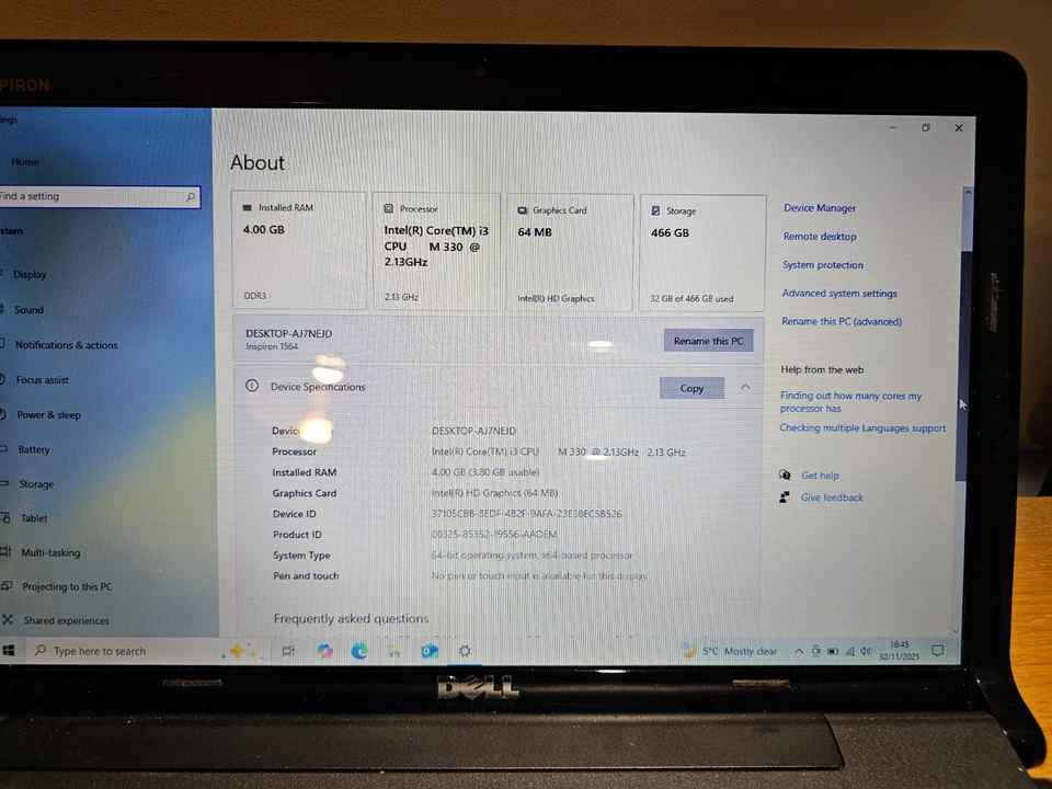 15" Dell Inspiron 1564 Core i3-330M 2.13GHz 4GB 500GB Windows 10 Laptop - Image 2 of 4