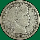 1908-S Barber Quarter Very Good VG Coin #46810