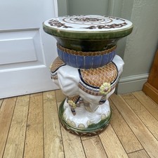 Vintage Glazed Ceramic Asian Elephant Plant Stand Side Table 