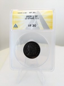 1828 C-1 1/2 cent 13 stars ANACS VF30 - Graded US Copper Half Cent