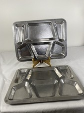 Set Of 2 Vintage Stainless Steel Metal Cafeteria Lunch Food Trays School Camping
