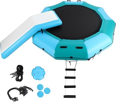 10FT Inflatable Water Trampoline for Lake&Pool,Floating Bouncer with Anchor Bags