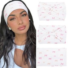 3 Pcs Cute Bows Headbands for Women, Different Style Extra Wide Pink Bows