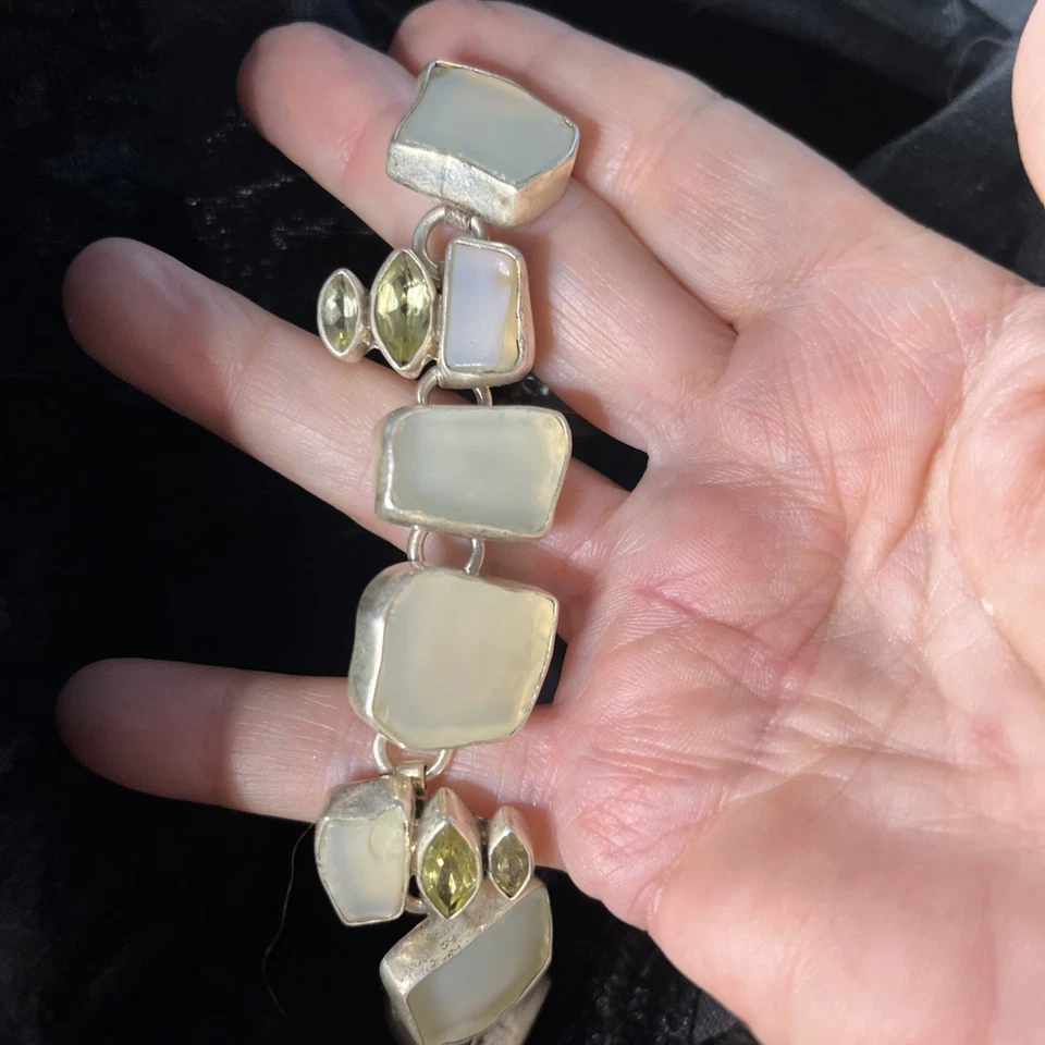 Vintage Echo of the Dreamer Sterling Silver Pearl Quartz Link Toggle Bracelet - Image 4 of 4