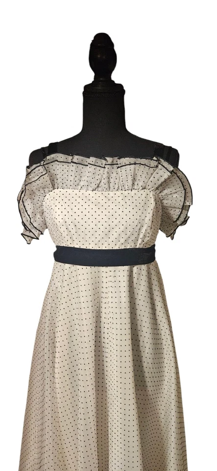 Vintage Black And White Swiss Dot Maxi Empire Dress By Denise L Mkd Sz 11 - Image 2 of 4