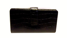 NOS Essentials by Rolfs Black Croc Pattern Faux Leather,Slim Clutch Wallet