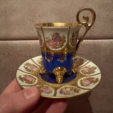 Vintage Blue JWK Bavaria Western Germany Courting Couple Demitasse Cup & Saucer