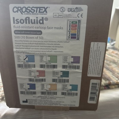 Crosstex Isofluid Earloop Face Mask.  10 Boxes Of 50 Per Case Or 500 Masks