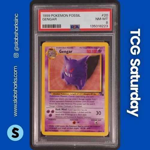 1999 POKEMON FOSSIL #20/62 GENGAR NON HOLO PSA 8
