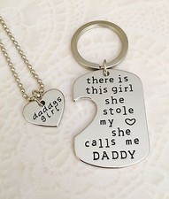 Daddy's Girl She Stole My Heart Keychain Charm Necklace Pendant Set US SELLER