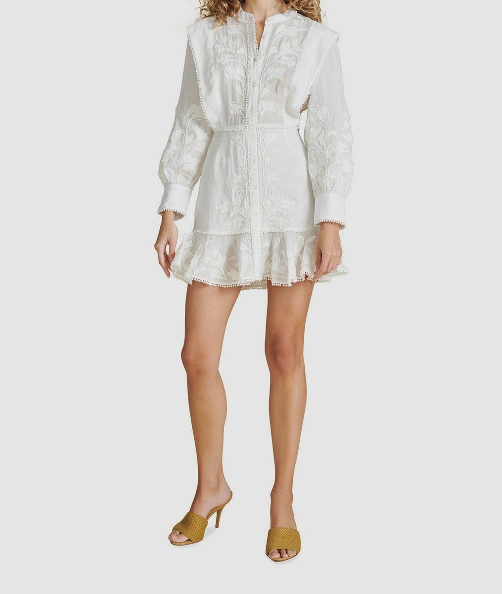 green emerald velvet dress Simona Long Sleeve Embroidered Front Tie Mini Dress - Stella Marina Print main image 1