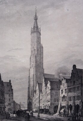 Monogrammist CF: Martinskirche in Landshut (Radierung, 1856 nach Ludwig Lange)