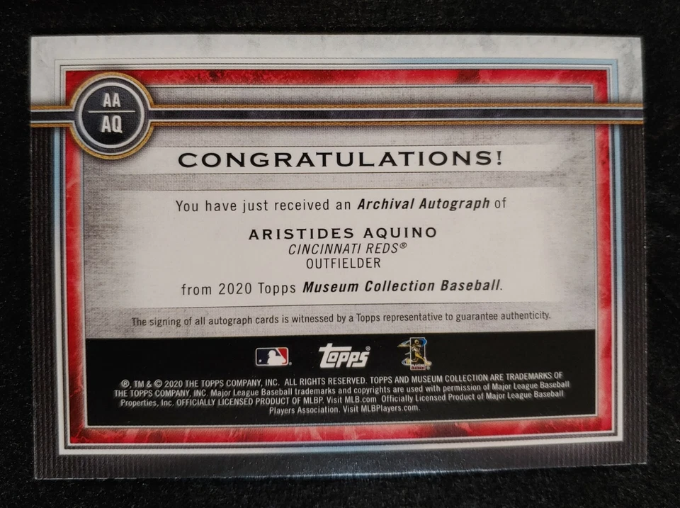 Aristides Aquino autograph #23/25 Cincinnati Reds 2020 Topps Museum Collection - Image 2 of 2