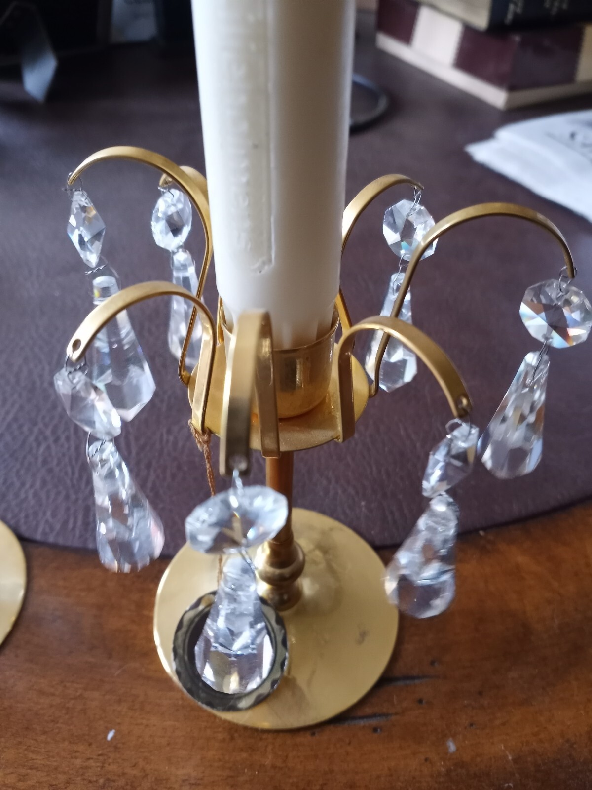 Pair Vintage Lycenta 24 karat gold plated strass Crystal Candlestick