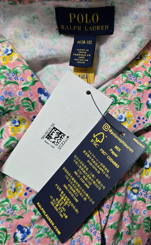 New Polo Ralph Lauren Girls Pink Floral Dress M (8-10) Cotton Jersey Faux Wrap - Picture 9 of 11