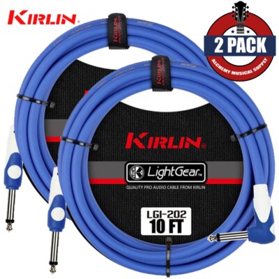 2-PACK Kirlin 10FT 1/4'' Straight to Right Angle Instrument Guitar Cable Blue