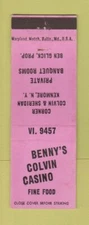 Matchbook Cover - Benny's Colvin Casino Kenmore NY