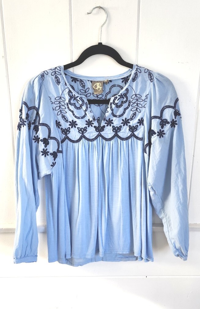 Vintage September Peasant Embroidered Blouse in Small Size  