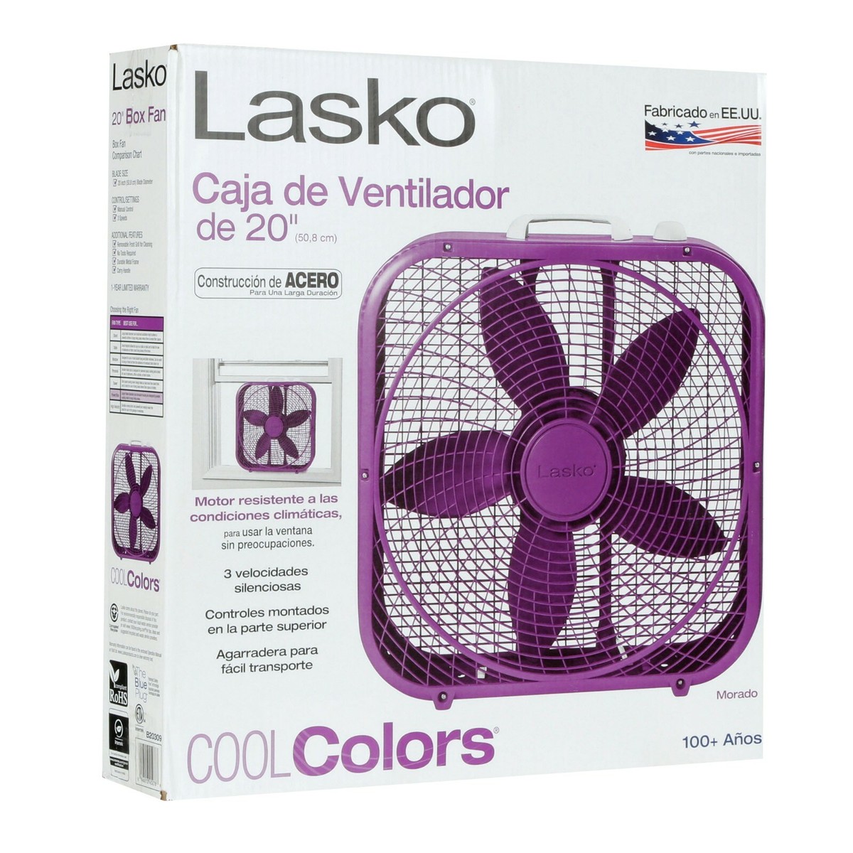 Lasko Cool Colors 20u0026#034; 3-Speed Box Fan, B20309, Purple | eBay