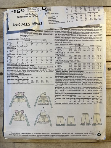 McCall’s Sewing Pattern MP342 Top Dress Pants Girl’s Size 6-7-8 Uncut - Picture 2 of 2