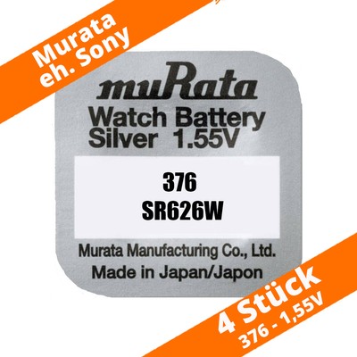 4 x Murata 376 SR626W SR66 eh. Sony Knopfzelle Uhren Batterie Knopfzelle 1,55V