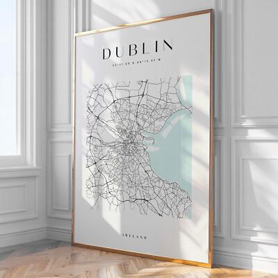 Dublin Stadtplan Druck, Wohndeko, Wandbild, Druck, Poster, gerahmt