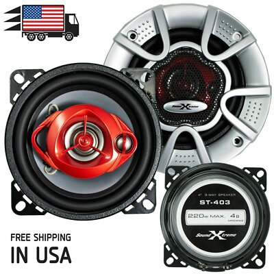 Soundxtreme 4'' in 3-Way 220 Watts Coaxial Car Audio Speakers CEA Rated (Pair)