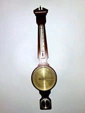 Large (30 1/2")  Airguide Chicago-Mahogany Wood & Brass Banjo Weather Station